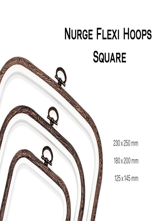 Nurge 3 Piece Embroidery Hoop Set Imitated Wood Display Frame, Plastic Cross Stitch Hoop, Rubber Embroidery Frame (Square Set, 3 Pcs Size Set) - Image 2