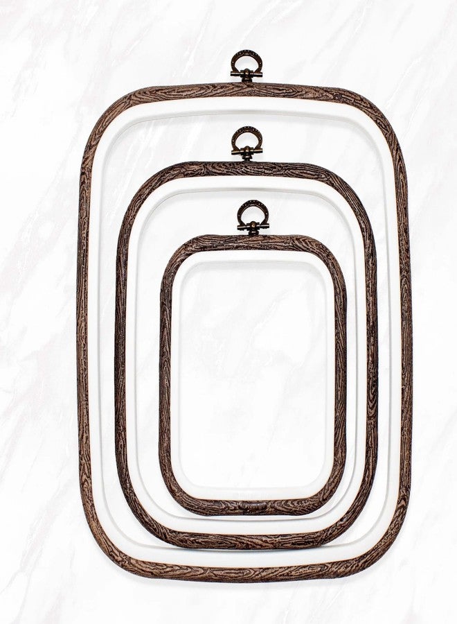 Nurge 3 Piece Embroidery Hoop Set Imitated Wood Display Frame, Plastic Cross Stitch Hoop, Rubber Embroidery Frame (Square Set, 3 Pcs Size Set) - Image 1