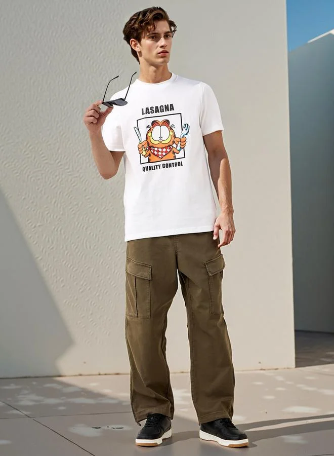 Splash FAV Garfield Print T-shirt with Crew Neck and Short Sleeves