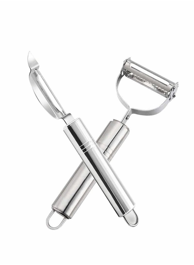 Y&D Peeler Grater, Stainless Steel Potato Cucumber Carrot Grater Vegetables Fruit Double Planing Kitchen Easy-grip Handheld Multifunctional for Apple Citrus, 2pcs  - Image 2