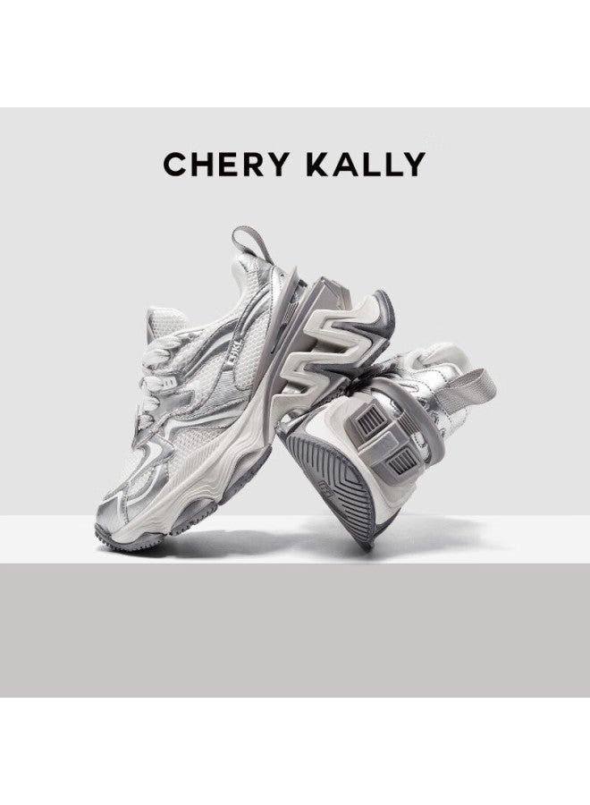 Chery Kally Star Same Style Thick-soled Dad Shoes Women's Casual Sports Height-increasing Shoes Ld4216 Silver 38 - Image 3