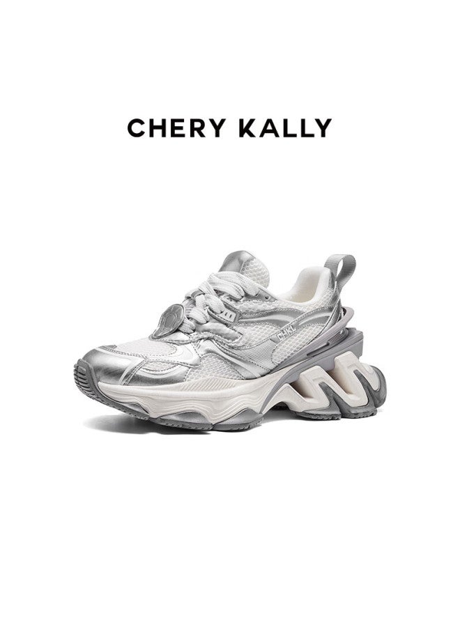 Chery Kally Star Same Style Thick-soled Dad Shoes Women's Casual Sports Height-increasing Shoes Ld4216 Silver 38 - Image 5