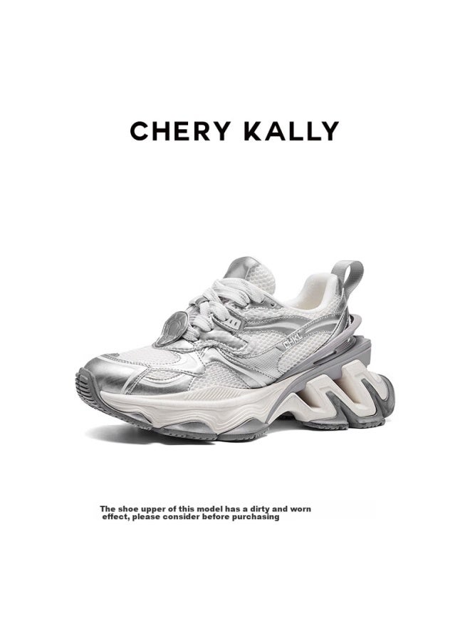 Chery Kally Star Same Style Thick-soled Dad Shoes Women's Casual Sports Height-increasing Shoes Ld4216 Silver 38 - Image 4