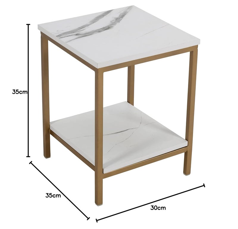Priti Mordern Side Table Farm House Style Table Charter Golden with White Marble Top - Image 2