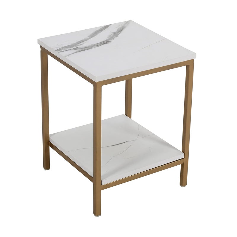 Priti Mordern Side Table Farm House Style Table Charter Golden with White Marble Top - Image 3