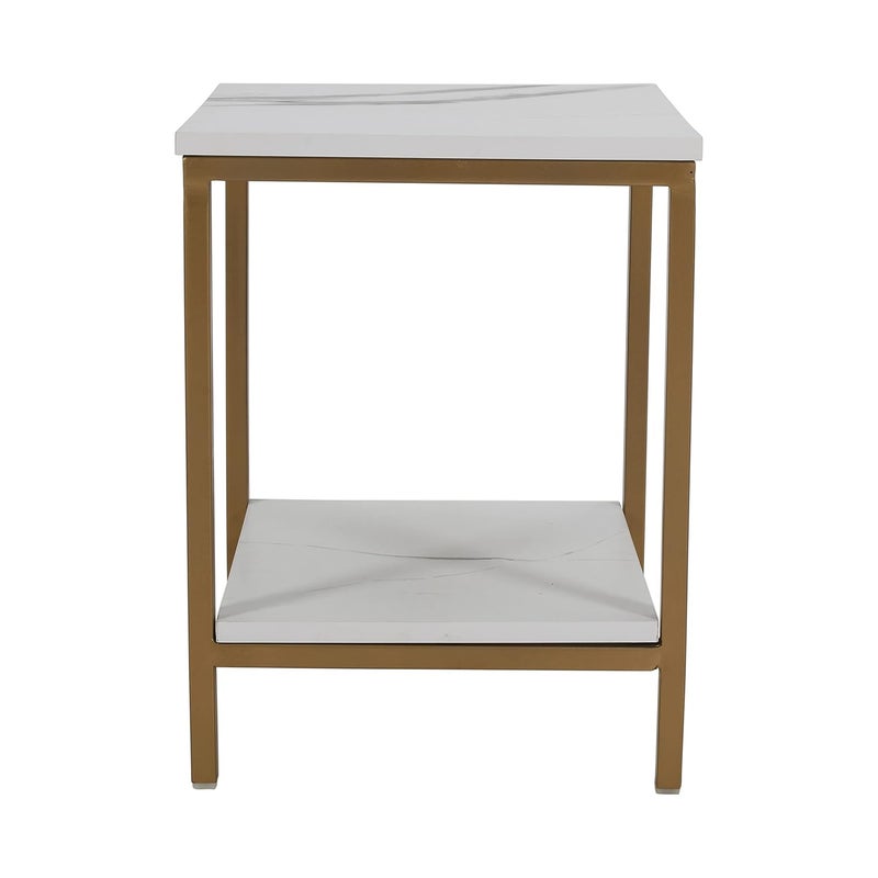 Priti Mordern Side Table Farm House Style Table Charter Golden with White Marble Top - Image 4