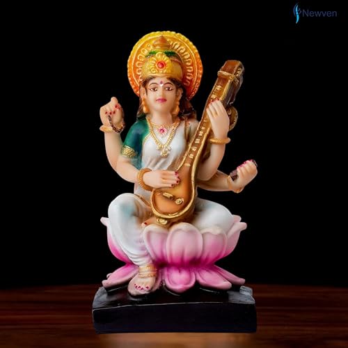 Newven Handcrafted maa Saraswati Idol Hindu god Statue Devi showpiece Decorative Figurine for Home Decor Gifts for House Warming Pooja mandir 18 x 10 x 9 CM - Image 2