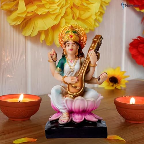 Newven Handcrafted maa Saraswati Idol Hindu god Statue Devi showpiece Decorative Figurine for Home Decor Gifts for House Warming Pooja mandir 18 x 10 x 9 CM - Image 4