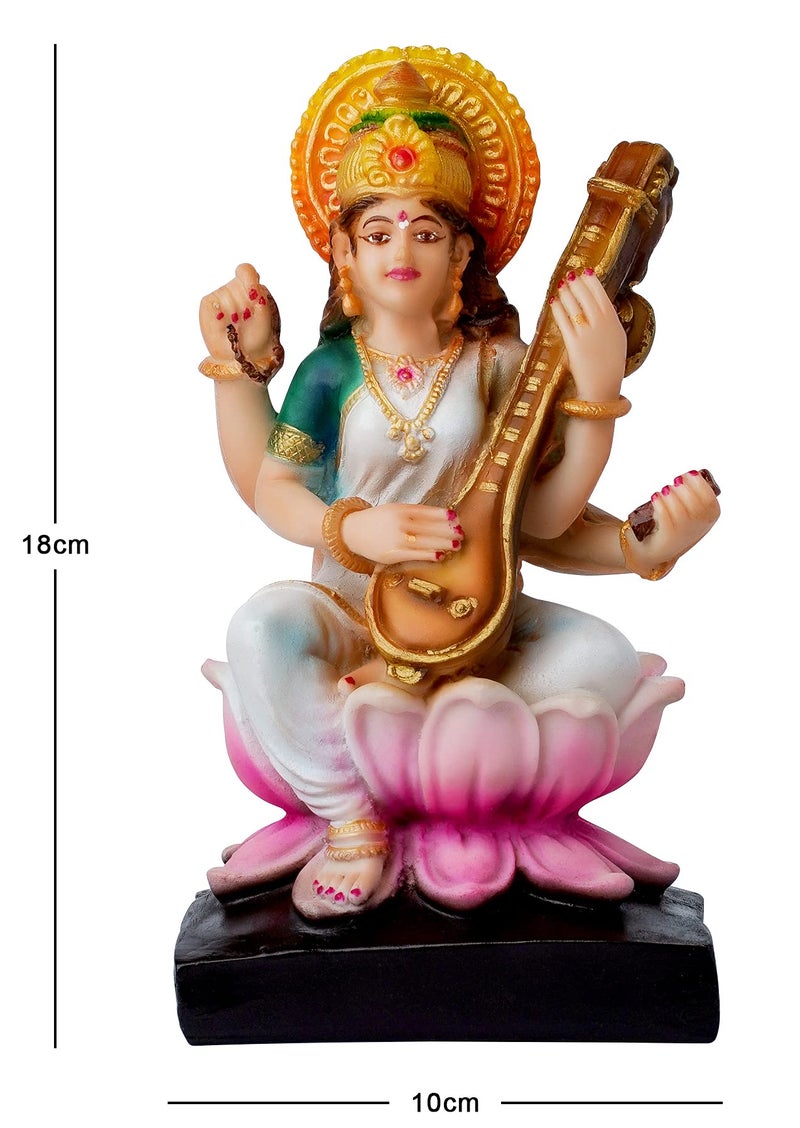 Newven Handcrafted maa Saraswati Idol Hindu god Statue Devi showpiece Decorative Figurine for Home Decor Gifts for House Warming Pooja mandir 18 x 10 x 9 CM - Image 3