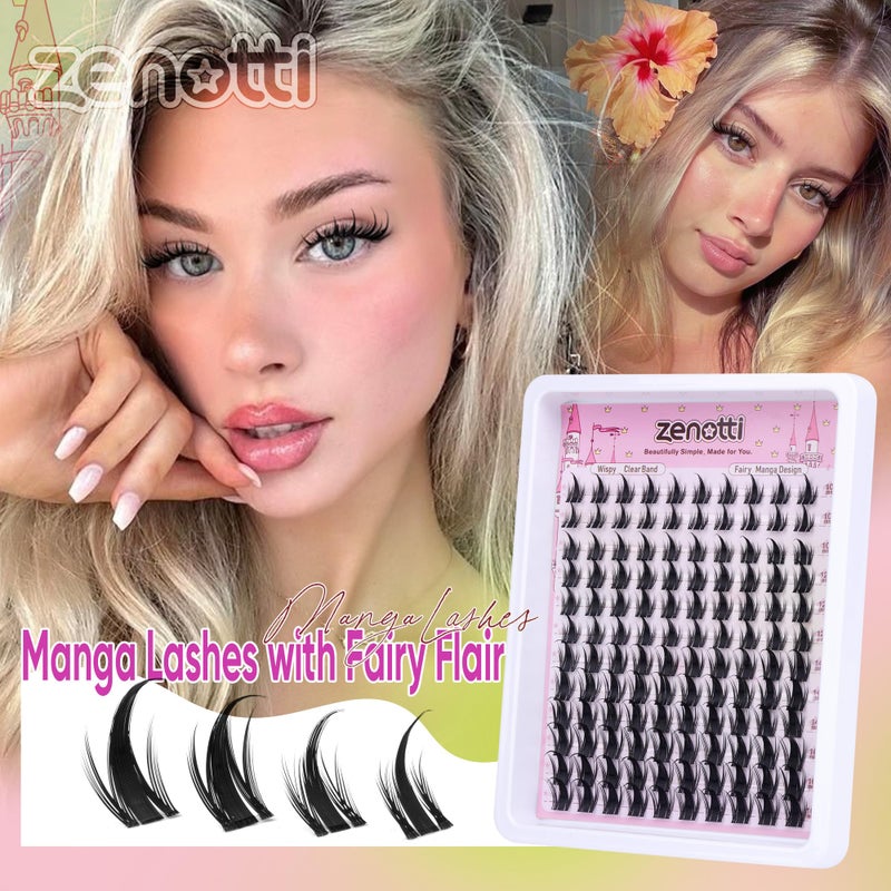 zenotti Manga Lash Clusters with Spikes Anime Lashes Cluster Natural Cluster Eyelash Extensions Wispy Spiky Fairy Individual Lashes Invisible Clear Band DIY Lash Extensions 10-16MM 120PCS by zenotti - Image 2