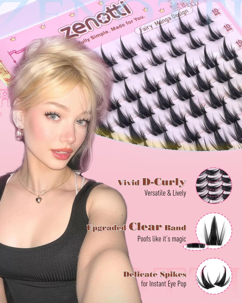 zenotti Manga Lash Clusters with Spikes Anime Lashes Cluster Natural Cluster Eyelash Extensions Wispy Spiky Fairy Individual Lashes Invisible Clear Band DIY Lash Extensions 10-16MM 120PCS by zenotti - Image 4