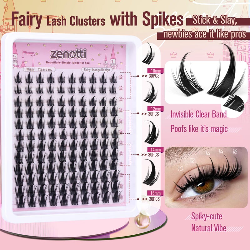 zenotti Manga Lash Clusters with Spikes Anime Lashes Cluster Natural Cluster Eyelash Extensions Wispy Spiky Fairy Individual Lashes Invisible Clear Band DIY Lash Extensions 10-16MM 120PCS by zenotti - Image 3