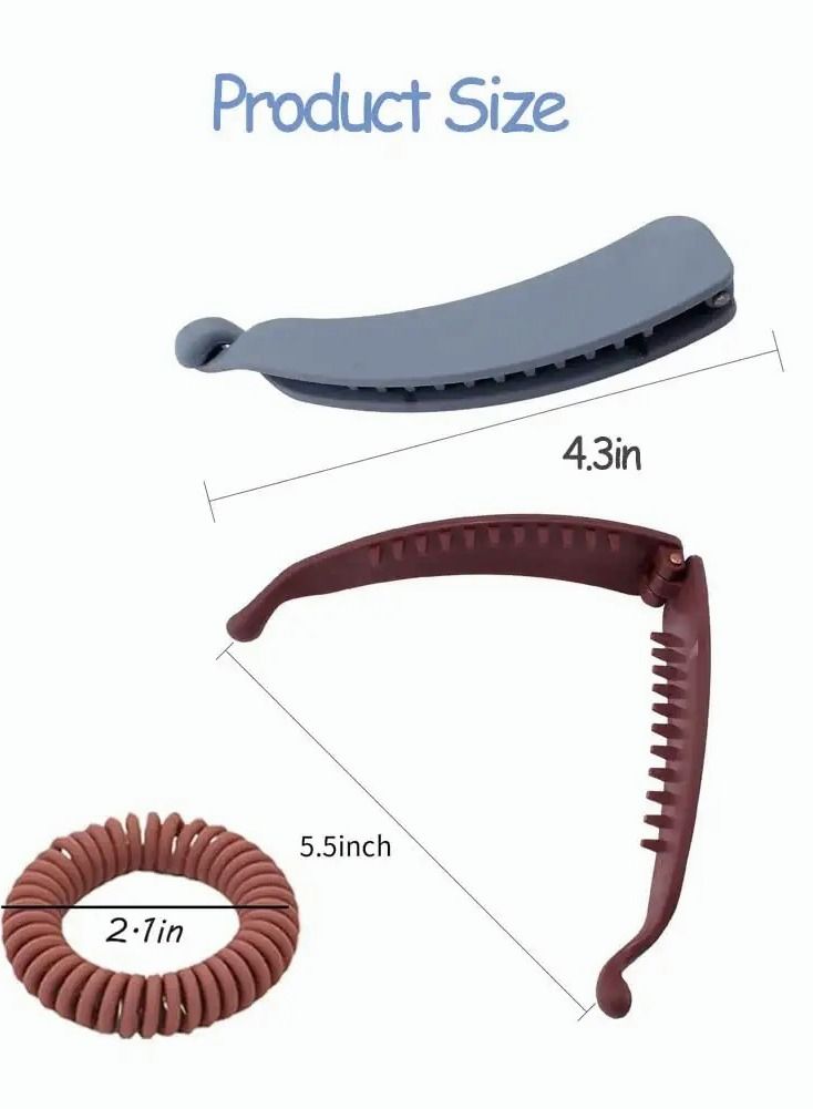 Excefore مشابك شعر الموز للشعر السميك، مشابك شعر الموز على شكل ذيل الحصان لشعر النساء، مع أربطة شعر سلك الهاتف، حامل صانع ذيل الحصان، للنساء والفتيات (4 قطع) - Image 3