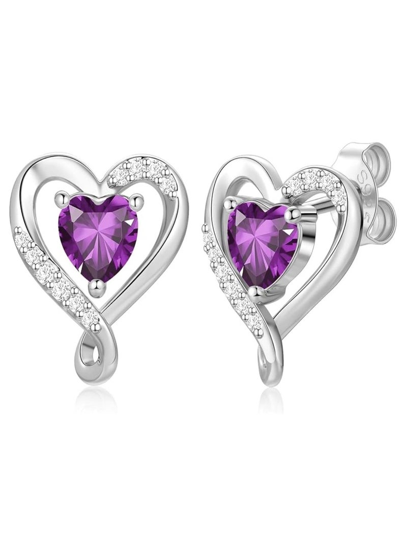 Zifeel Earrings for Women - S925 Sterling Silver Birthstone Heart Studs Earring for Girlfriend, Wife – Anniversary, Birthday ,Valentines Day, Mother’s Day, Gifts Jewellery for Women. - Image 1