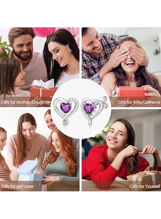 Zifeel Earrings for Women - S925 Sterling Silver Birthstone Heart Studs Earring for Girlfriend, Wife – Anniversary, Birthday ,Valentines Day, Mother’s Day, Gifts Jewellery for Women. - Image 4