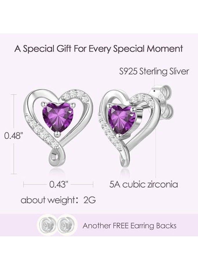Zifeel Earrings for Women - S925 Sterling Silver Birthstone Heart Studs Earring for Girlfriend, Wife – Anniversary, Birthday ,Valentines Day, Mother’s Day, Gifts Jewellery for Women. - Image 3