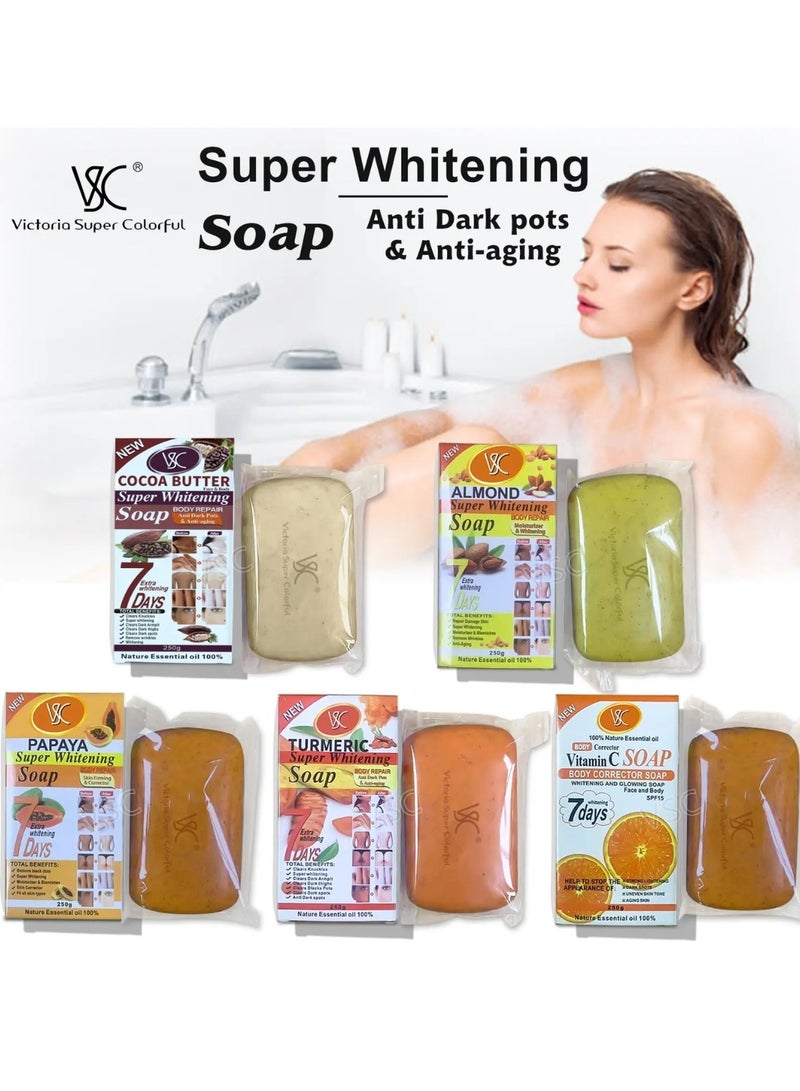 VSC صابون الكركم الفائق للتبييض 250 جرام إصلاح الجسم مضاد للبقع الداكنة مضاد للشيخوخة صابون تحت الإبطين والفخذين والمفاصل الداكنة بقع سوداء صابون تبييض 100% زيت أساسي نقي للوجه والجسم - Image 2