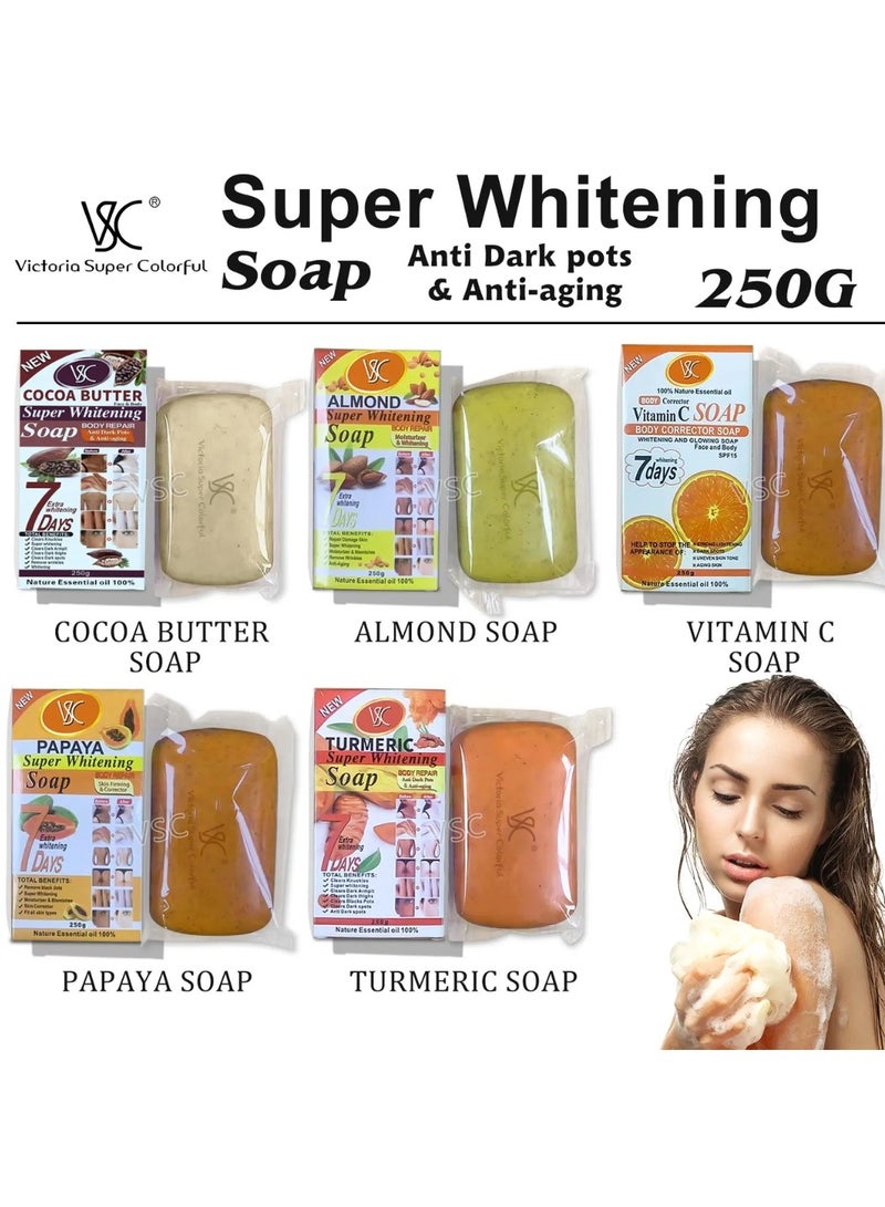 VSC صابون الكركم الفائق للتبييض 250 جرام إصلاح الجسم مضاد للبقع الداكنة مضاد للشيخوخة صابون تحت الإبطين والفخذين والمفاصل الداكنة بقع سوداء صابون تبييض 100% زيت أساسي نقي للوجه والجسم - Image 3