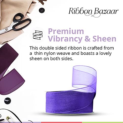 Ribbon Bazaar Sheer Organza Wired Ribbon - 100% Polyester Wire Edged Ribbon for Floral Decor, Table Arrangements, Apparel Embellishment & More - 1-1/2" White 25yd - Image 4