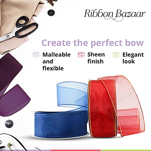 Ribbon Bazaar Sheer Organza Wired Ribbon - 100% Polyester Wire Edged Ribbon for Floral Decor, Table Arrangements, Apparel Embellishment & More - 1-1/2" White 25yd - Image 3
