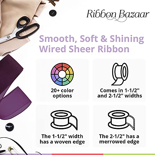 Ribbon Bazaar Sheer Organza Wired Ribbon - 100% Polyester Wire Edged Ribbon for Floral Decor, Table Arrangements, Apparel Embellishment & More - 1-1/2" White 25yd - Image 2