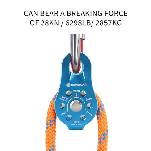 NewDoar Fixed Plate Micro Pulley,26KN CE Certified General Purpose Small Aluminum Rope Pulleys for Climbing/Aloft Work/Rappelling/Rescue Etc(26KN Blue 2pcs) - Image 5