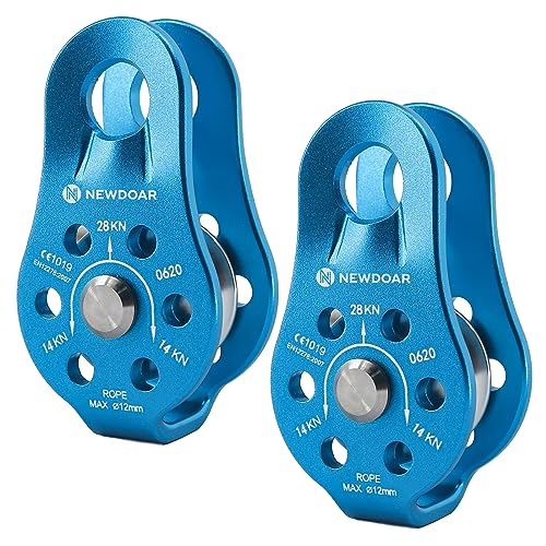NewDoar Fixed Plate Micro Pulley,26KN CE Certified General Purpose Small Aluminum Rope Pulleys for Climbing/Aloft Work/Rappelling/Rescue Etc(26KN Blue 2pcs) - Image 1