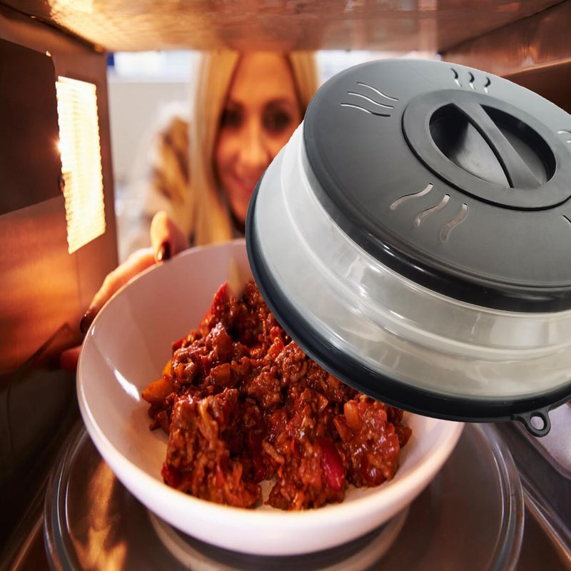 XGHJ Microwave Splatter Cover Vented for Food, Microwave Plate Cover Splatter Guard & Colander, Fruit Vegetables Drainer with Hook Hole, Dishwasher-Safe,BPA-Free Silicone & Plastic (Black) - Image 2