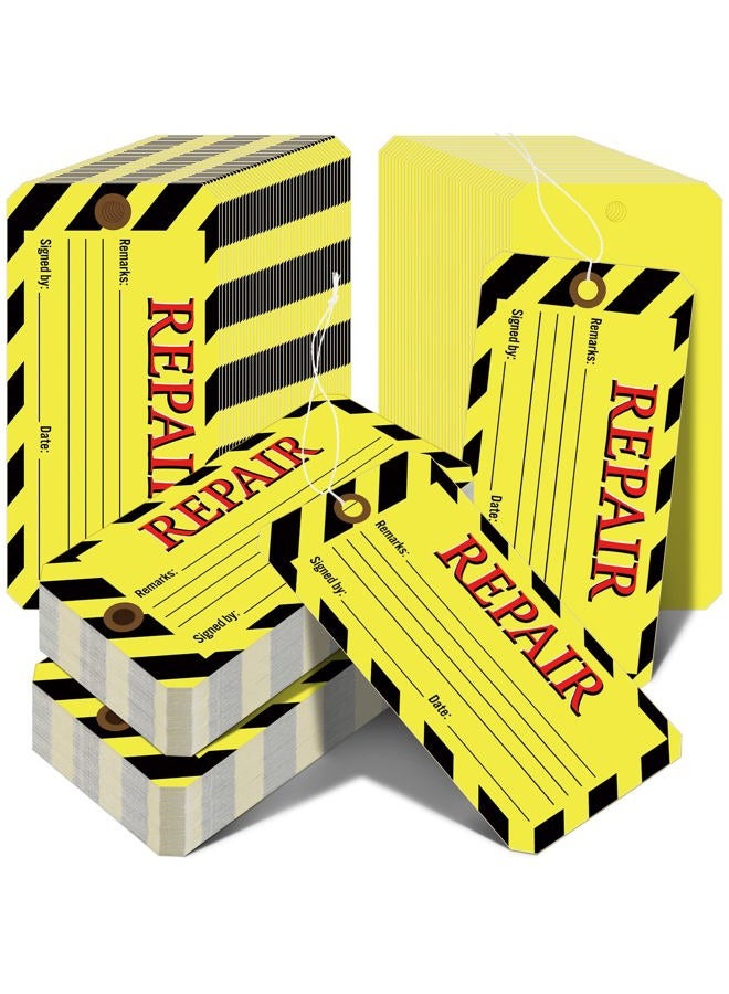 Amyhill 120 Pack Repair Tags Yellow Maintenance Required Tags with Wire Production Quality Control Tags with 8 Inch Attached Cotton String, 2.6 x 5.3 Inch - Image 1