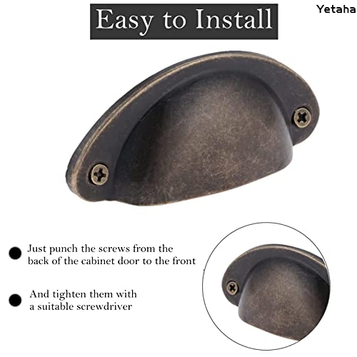 Yetaha Antique Cabinet Cup Handles, 10PCS Brass Drawer Pulls Vintage Shell Shape Knobs for Dresser Cupboard Kitchen Furniture Decoration, with Screws (Bronze) - Image 4