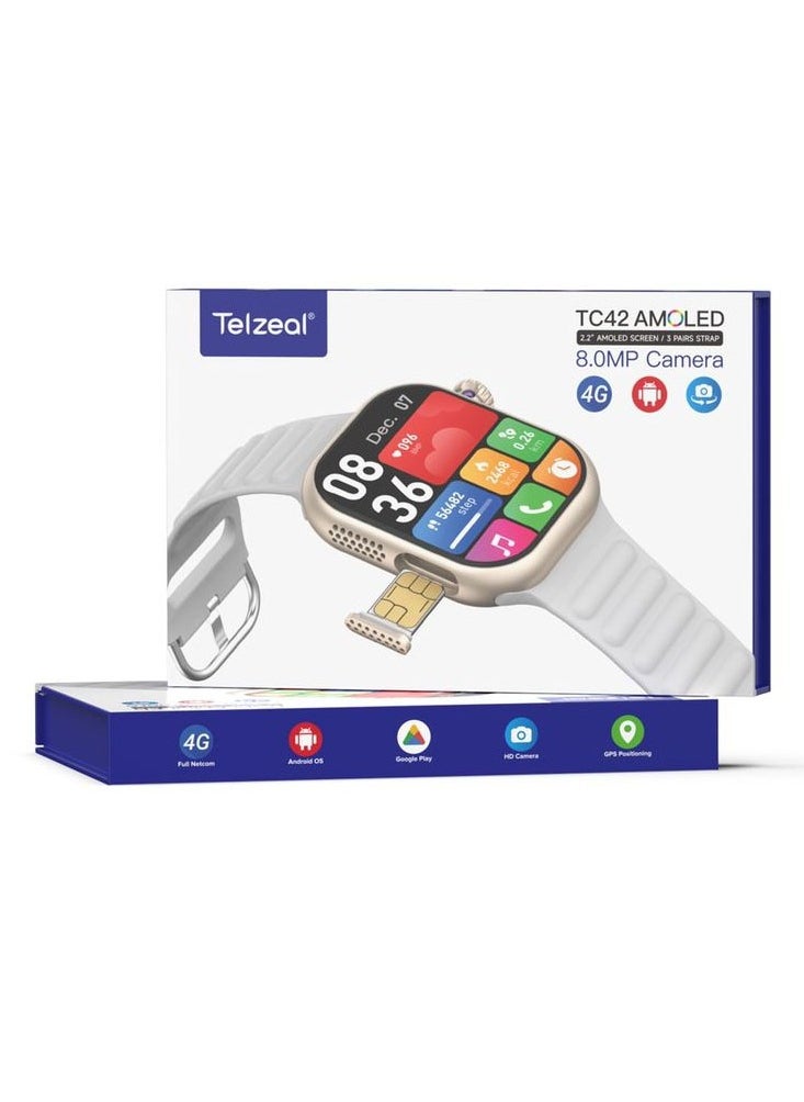 Telzeal Telzeal TC42 AMOLED 4G 2.2 Inch AMOLED Display Smartwatch with 8MP Camera Sim card Slot 3 Pair Straps and Charging Cable Designed for Ladies and Gents Black  - Image 4