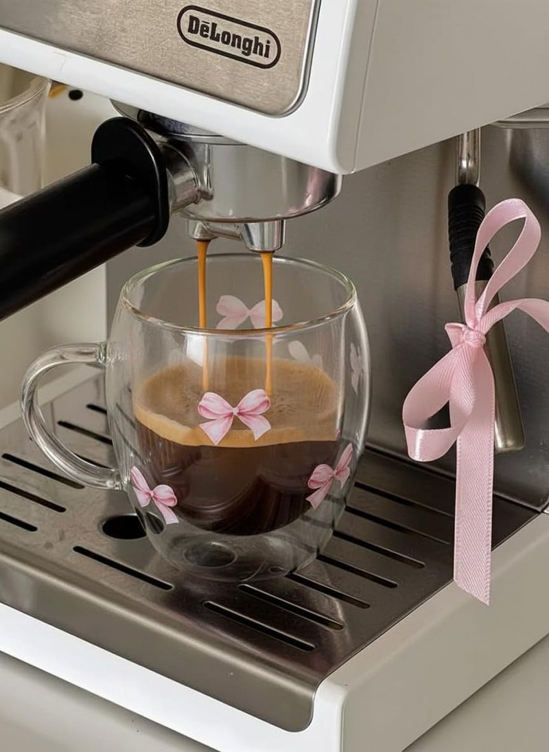 THE UMBRELLA STORE Coquette Pink Bow Glass Mug – Double Wall Insulated Clear Cup for Coffee, Tea & Lattes – Aesthetic Gift for Girls, 250ml - Image 2