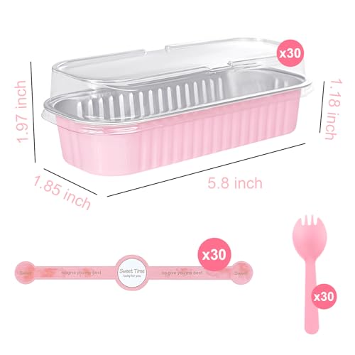 YOIYINI 30Pcs Mini Loaf Pans with Lids,Mini Cake Pans with Lids and Spoons,Mini Aluminum Pans with Lids,Small Cake Pans with Lids for Valentine's Day (30, pink) - Image 2