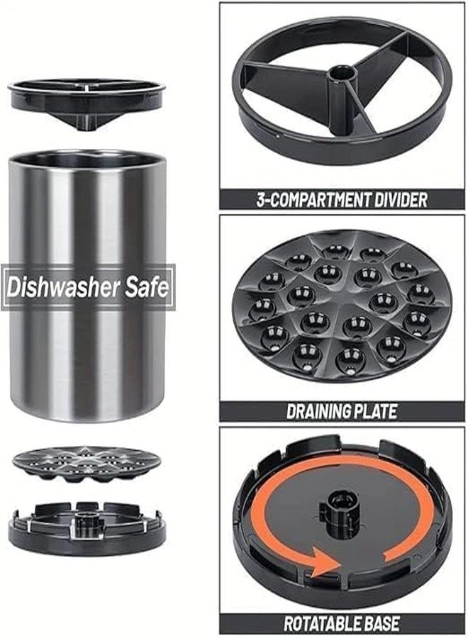 Mforall 360° Rotating Utensil Caddy – Large Kitchen Countertop Organizer , Cooking Tool Stand for Spoon, Fork, Spatula & Flatware Stainless Steel Cutlery Holder with 3 Compartments (Pack Of 1) - Image 3