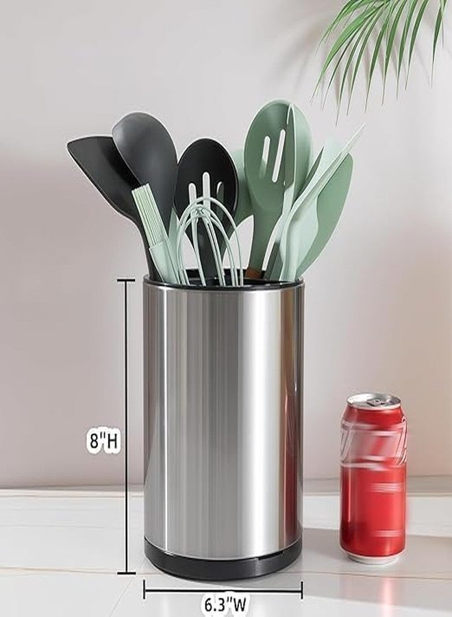 Mforall 360° Rotating Utensil Caddy – Large Kitchen Countertop Organizer , Cooking Tool Stand for Spoon, Fork, Spatula & Flatware Stainless Steel Cutlery Holder with 3 Compartments (Pack Of 1) - Image 2