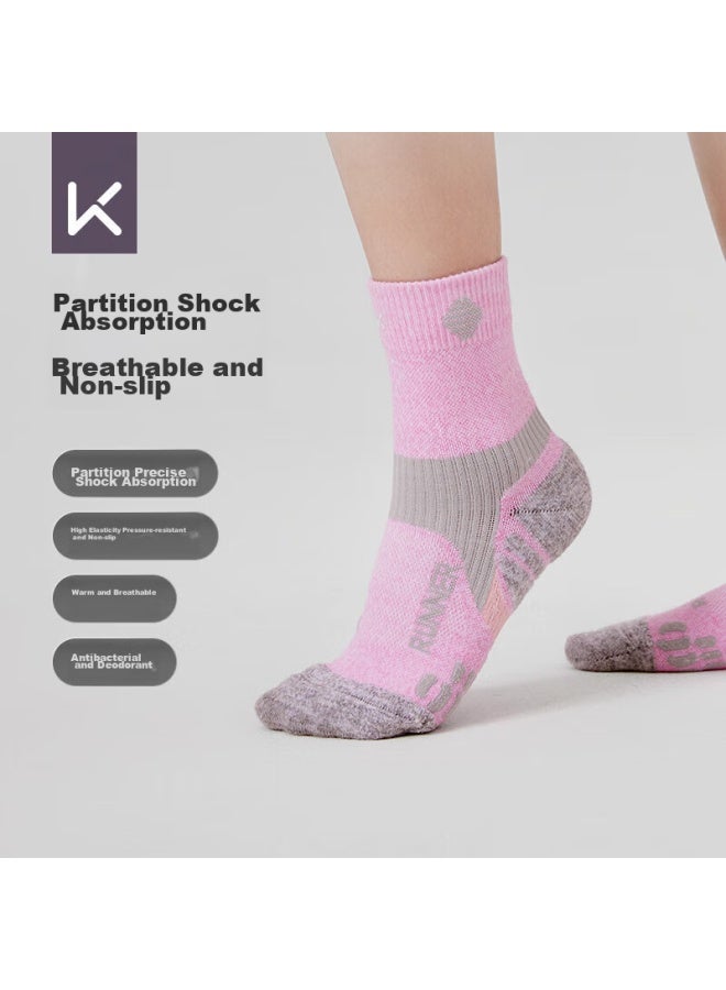 Keep Wool Hiking Socks, Outdoor Rock Climbing, Mountain Trekking, Moisture-wicking, Breathable, Professional Socks, Gray Pink, M
