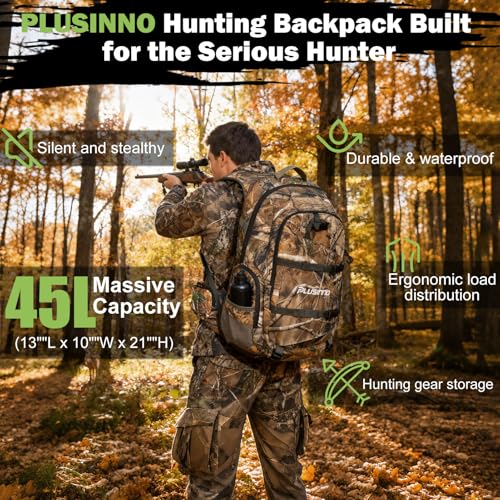 PLUSINNO Hunting Backpack for Hunting Essentials 45L Waterproof Hunting Gear with Rain Cover Padded Scabbard Carry System For Deer Hunt Accessories Hunt Gift For Men - Image 3