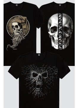 Rock&Roll Spider Skull, Half Skull, Bearded Skull Men's 3-Piece Eco Pack T-Shirt  - Image 1
