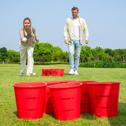 ROPODA روبودا عملاق يارد بونغ، ألعاب يارد مع دلاء ك durable وكور - اختر الأحمر الكبير، XL، أو الأخضر - يتوهج في الظلام، لعبة خارجية مع حقيبة حمل للشاطئ، الحديقة، خيار هدية رائع للعائلات - Image 2