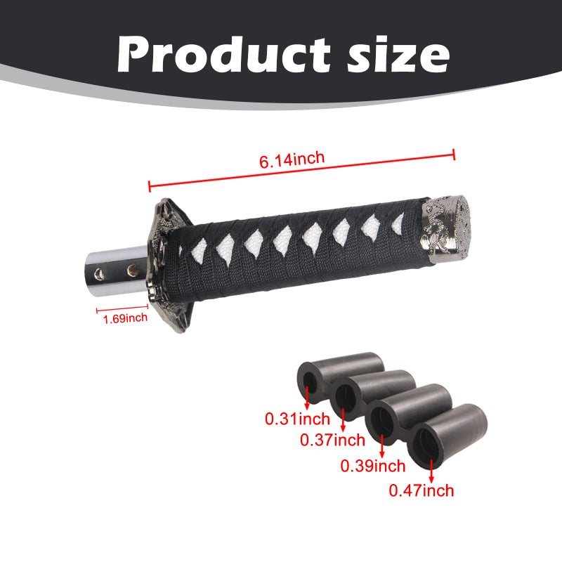 Gseigvee 1 PC Car Katana Samurai Gear Shift Head, 6.1" Shift Knob Protective Cover with 4 Adapter, Personalized Gear Lever, Universal for Most Manual Transmission Cars (White & Black) - Image 2