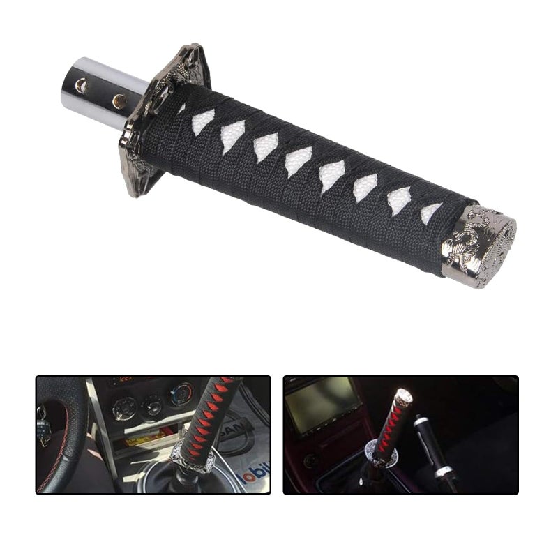 Gseigvee 1 PC Car Katana Samurai Gear Shift Head, 6.1" Shift Knob Protective Cover with 4 Adapter, Personalized Gear Lever, Universal for Most Manual Transmission Cars (White & Black) - Image 1