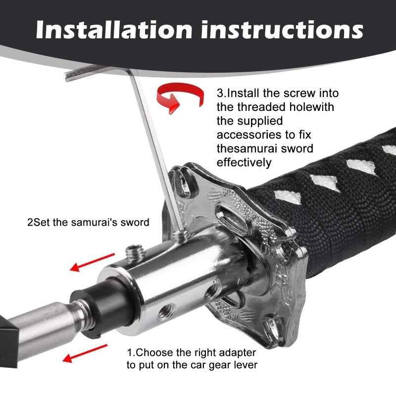 Gseigvee 1 PC Car Katana Samurai Gear Shift Head, 6.1" Shift Knob Protective Cover with 4 Adapter, Personalized Gear Lever, Universal for Most Manual Transmission Cars (White & Black) - Image 4
