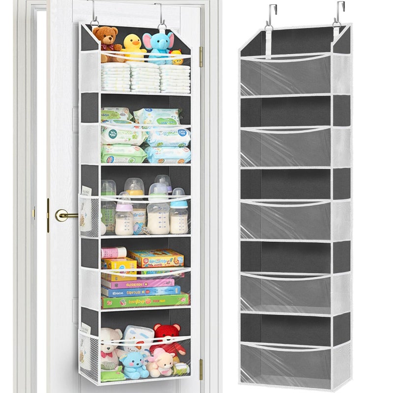 Ofiray-home Over Door Organizer with 5 Large Pockets, 5 Transparent Front Pockets & 10 Mesh Side Pockets, 50 lbs Weight Capacity Hanging Storage for Toys, Shoes, Diapers, Pantry â€“ Grey - Image 1