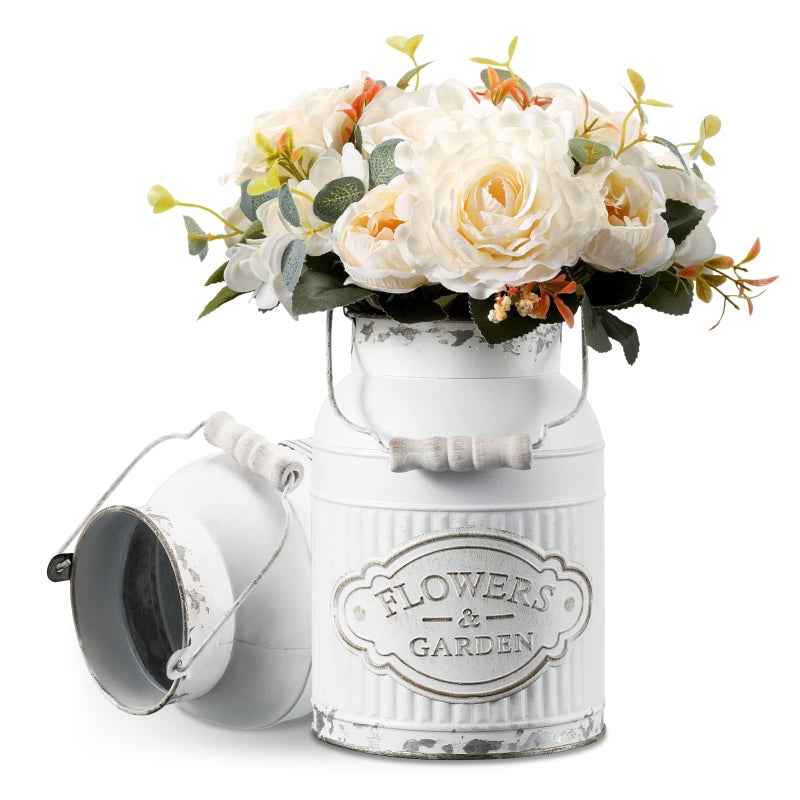 APSOONSELL French Country Decor Rustic Farmhouse Kitchen Decor Galvanized Bucket Decorative Metal Flower Vase Vintage Milk Can Jug for Bathroom Sparklers for Weddings