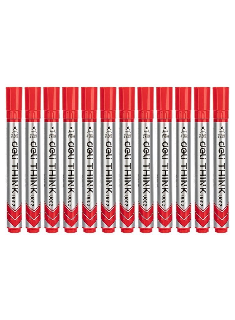 Deli Dry Erase Whiteboard Marker 2-5mm, Low Odor , Non-Toxic , Pack of 12 Red Pens - Image 1