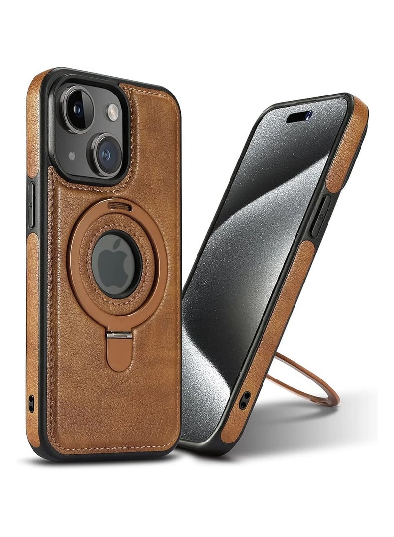 جراب هاتف فاخر من الجلد غير المرئي لهاتف iPhone 16، غطاء نحيف مقاوم للصدمات، مع حامل حلقي مغناطيسي غير مرئي، غطاء خلفي من الجلد بملمس عملي - Image 1