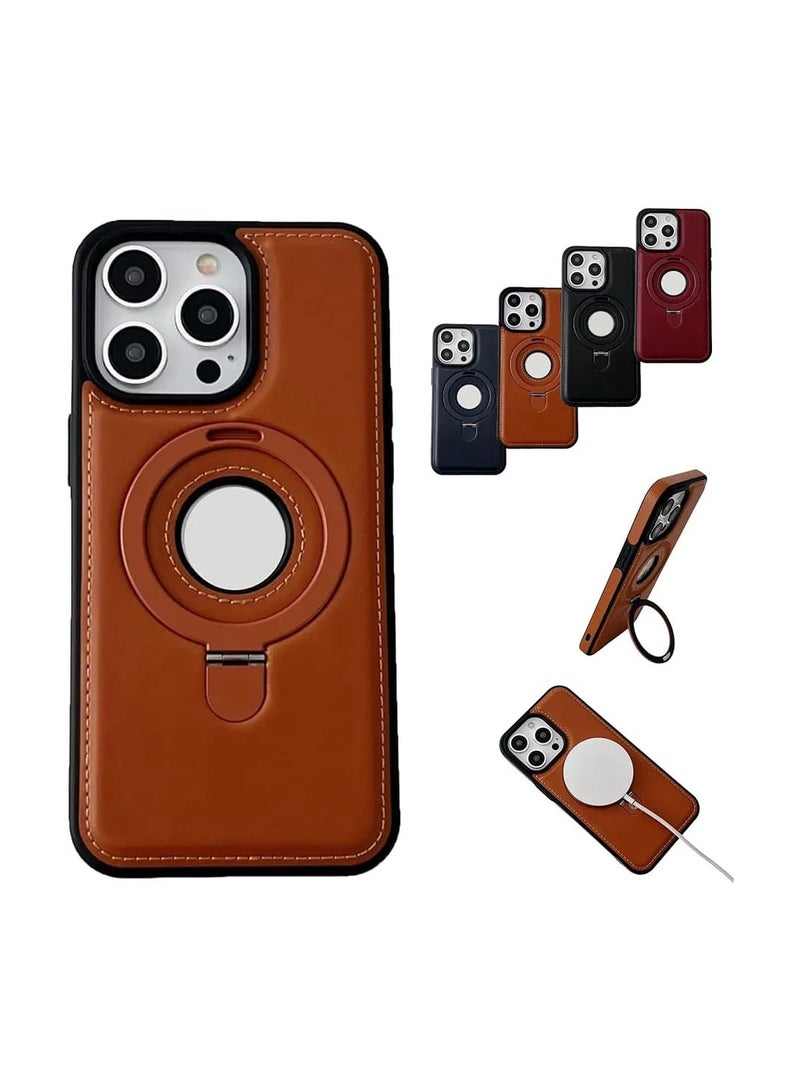 جراب هاتف فاخر من الجلد غير المرئي لهاتف iPhone 16، غطاء نحيف مقاوم للصدمات، مع حامل حلقي مغناطيسي غير مرئي، غطاء خلفي من الجلد بملمس عملي - Image 2