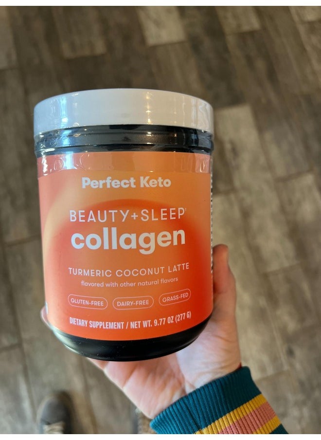 Perfect Keto Perfect Keto Beauty + Sleep Grass Fed Collagen Peptides Protein Powder with Ashwagandha, Magnesium, Biotin, Hyaluronic Acid, L Theanine, Hair, Skin, Nails & Relaxation Support, Turmeric Coconut Latte 