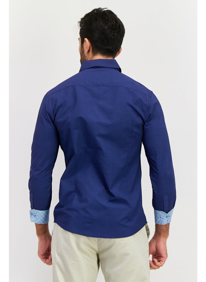 English Laundry Men Slim Fit Geometric Long Sleeves Dress Shirt, Dark Blue  - Image 2