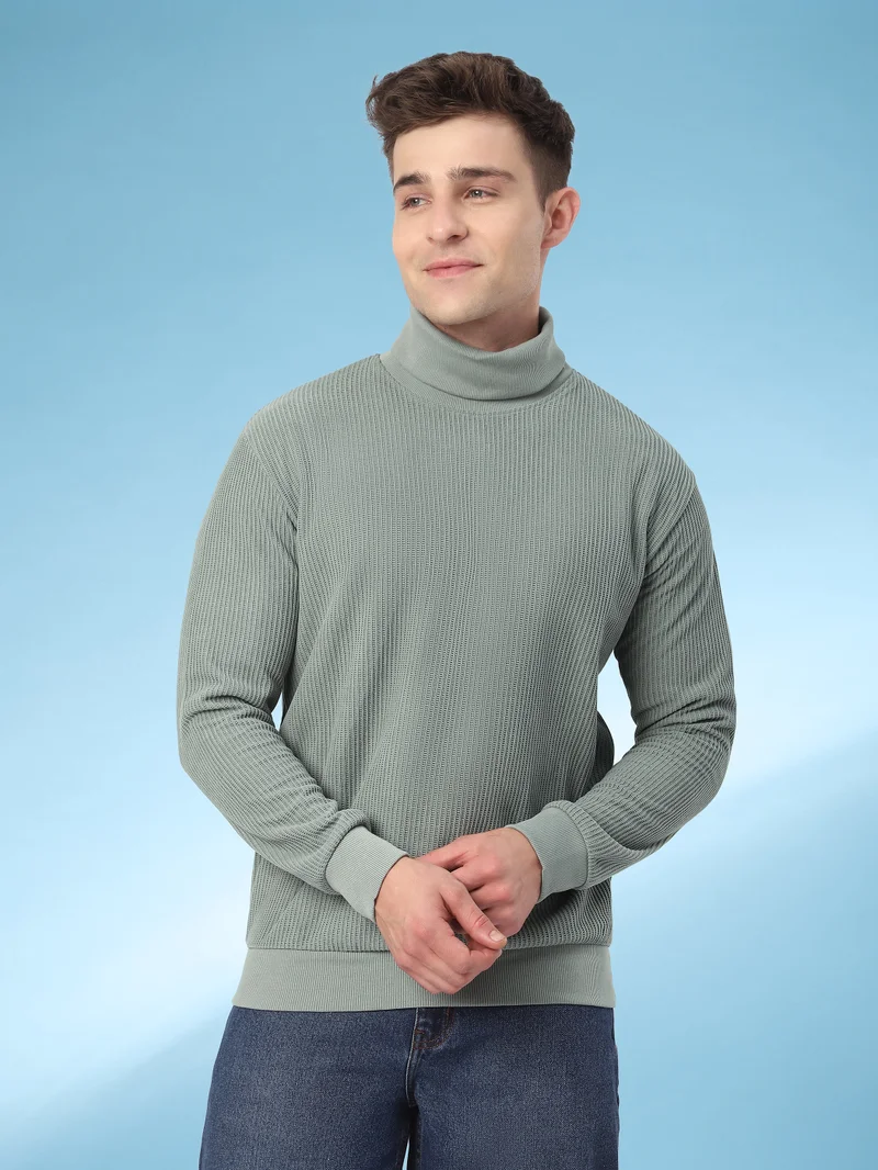 Beyoung Grey Turtle Neck Sweatshirt